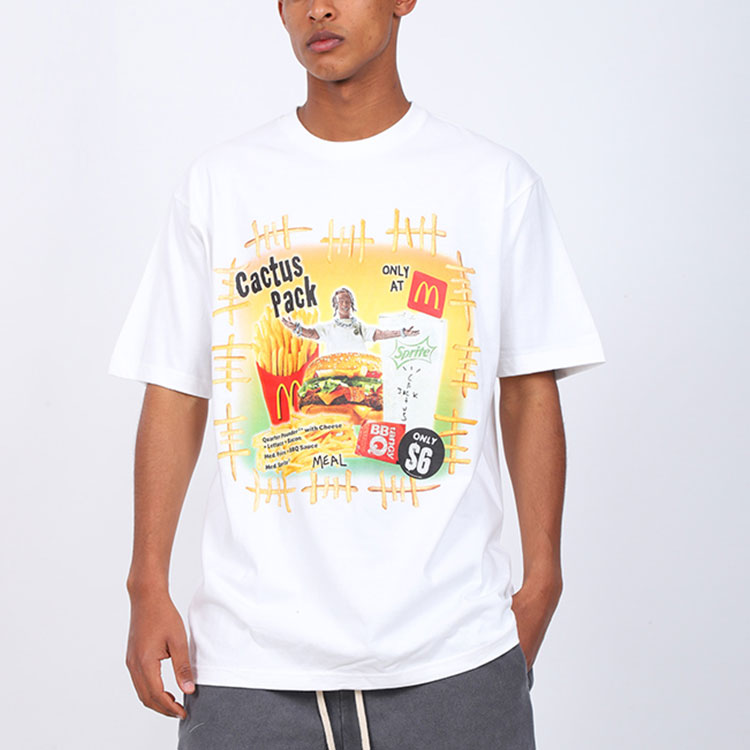 Men's Travis Scott x Mcdonald Crossover Fries Alphabet Short Sleeve White T-Shirt TC-259