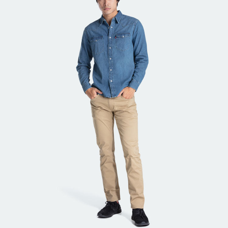 Men's Levis Pure Cotton Multiple Pockets Denim Long Sleeves Blue Shirt 85745-0001