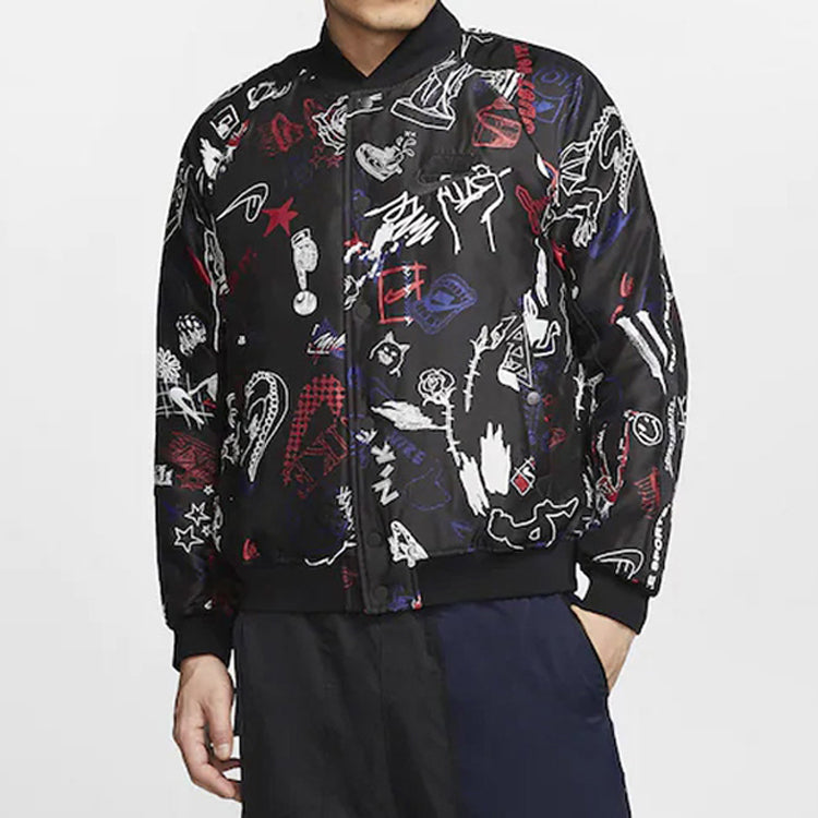Nike Version Geometry Pattern Printing Zipper aviator Jacket Black CJ5042-010