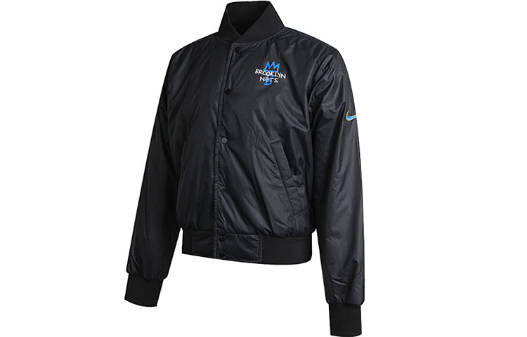 Nike MENS City Edition Courtside Brooklyn Nets Casual Tat Baseball Jacket Black CN1431-010