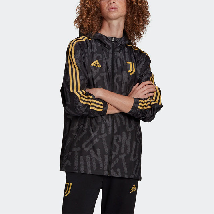 adidas JUVE WINDBREAKR Juventus Soccer/Football Sports Hooded Jacket Black FR4220