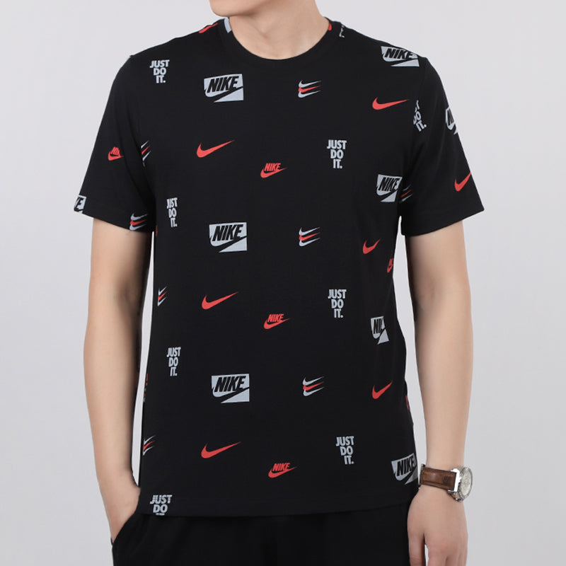 Nike Full Print Logo Athleisure Casual Sports Short Sleeve Black CV8963-010