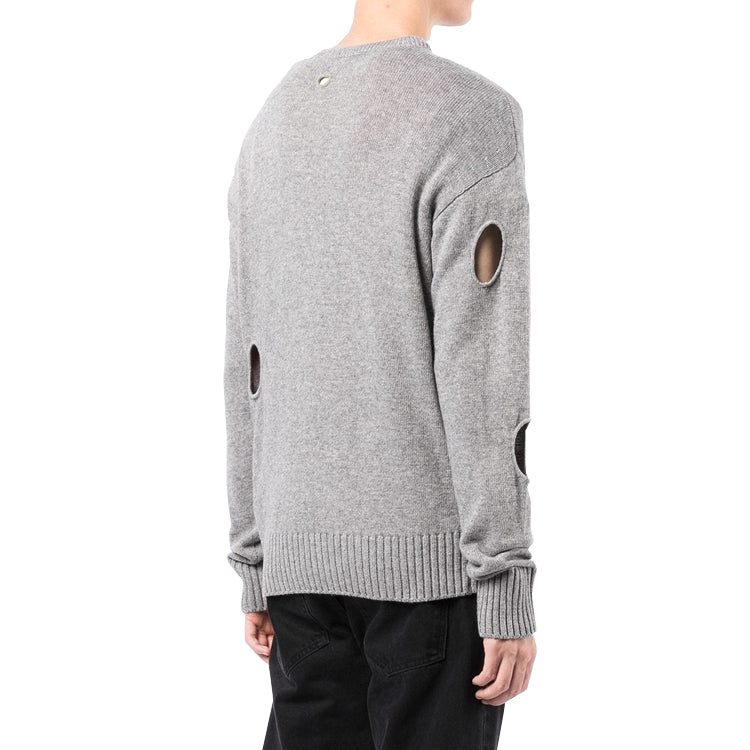 Men's Off-White SS22 Solid Color Round Neck Pullover Long Sleeves Wool Sweater Gray OMHE092F21KNI0010610