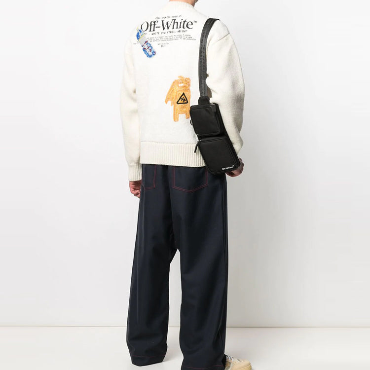 Off-White Unisex Printing Round-neck Knitted Sweaters Ivory OMHE057F20KNI0010118