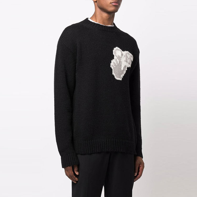Men's Off-White FW21 Hands Off Logo Alphabet Round Neck Wool Sweater Loose Fit Black OMHE085F21KNI0011009