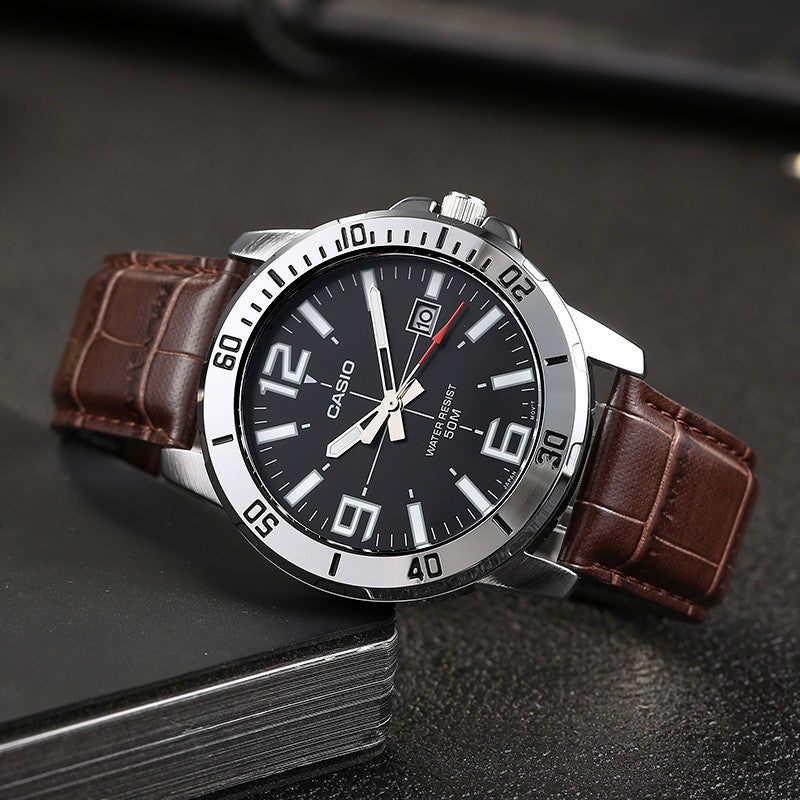CASIO Leather Band Waterproof Business Style Men Mens Brown Analog MTP-VD01L-1BV
