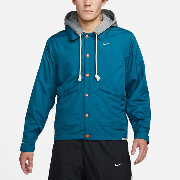 Nike Therma-FIT Standard Issue Fleece Lined Stay Warm Embroidered Logo Sports Coach Jacket Blue DA6858-404