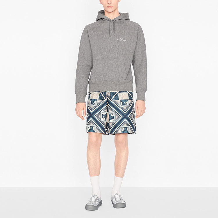 Men's DIOR x KENNY SCHARF Crossover FW21 Logo Embroidered Printing Patch Pullover Gray 143J683A0531-C888