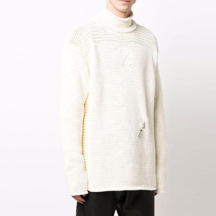 Men's Off-White Detail Knit Solid Color High Collar Wool Sweater Loose Fit White OMHA122F21KNI0016161