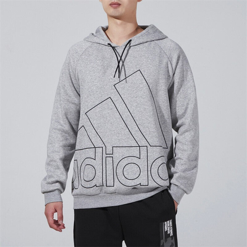 Men's adidas Big Lo Hd Fl Large Logo Printing Fleece Lined Sports Knit Gray HB5091