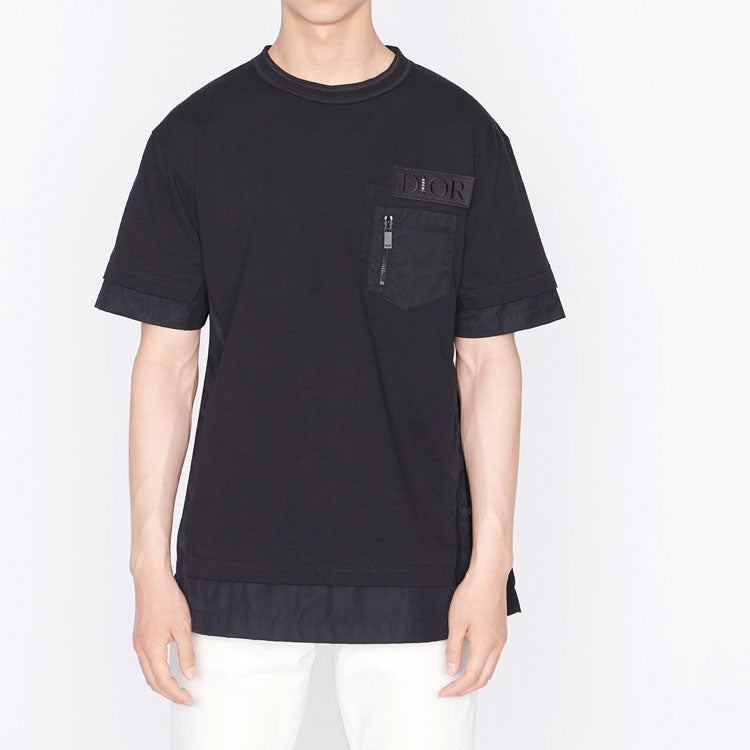 Men's DIOR x Sacai Crossover FW21 Large Cotton Short Sleeve Black T-Shirt 213J669A0554-C989