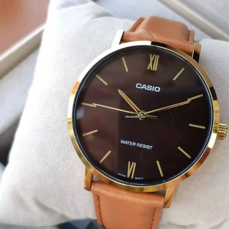 Men's CASIO Dress Series Classic Minimalistic Exquisite Fashion Watch 40mm Waterproof Orange Strap Mens Red Analog MTP-VT01BL-5B