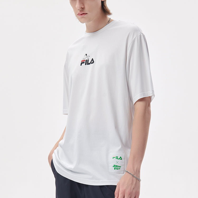 FILA FUSION x Jeremyville Crossover Skateboard Sports Printing Loose Short Sleeve Couple Style White T11U139103F-WT