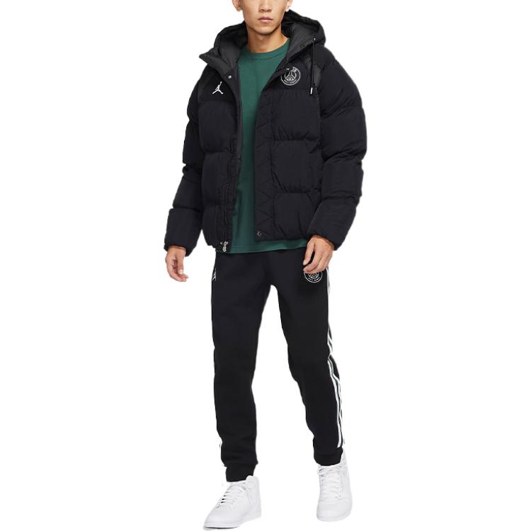 Men's Air Jordan Paris Saint-Germain Badge Hooded Loose Padded Black Jacket DB6495-010