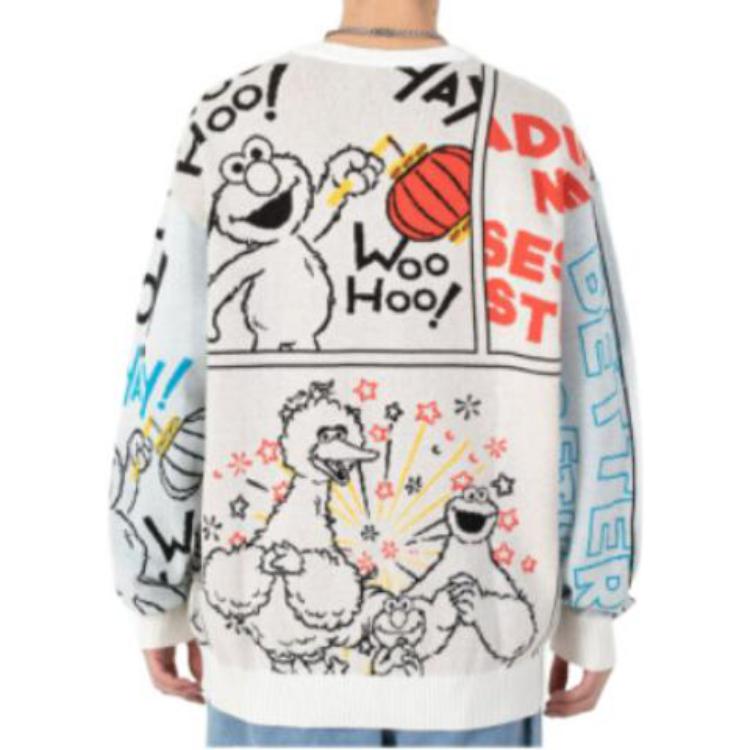 adidas x SESAME STREET Crossover Cartoon Alphabet Full Print Round Neck Knitwear Beige HD7294