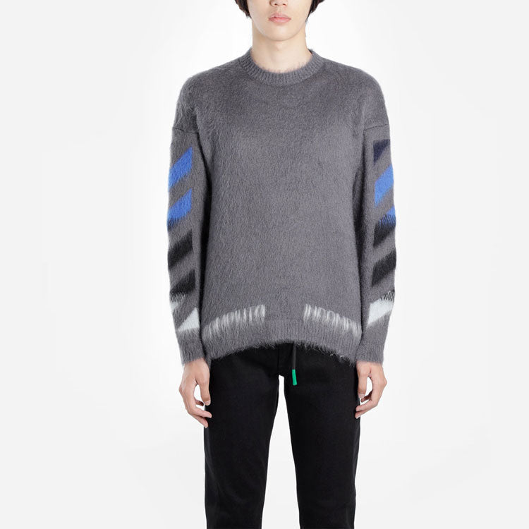 Off-White FW19 Arrow Mohair Sweater Men Grey OMHA036E19B020240788