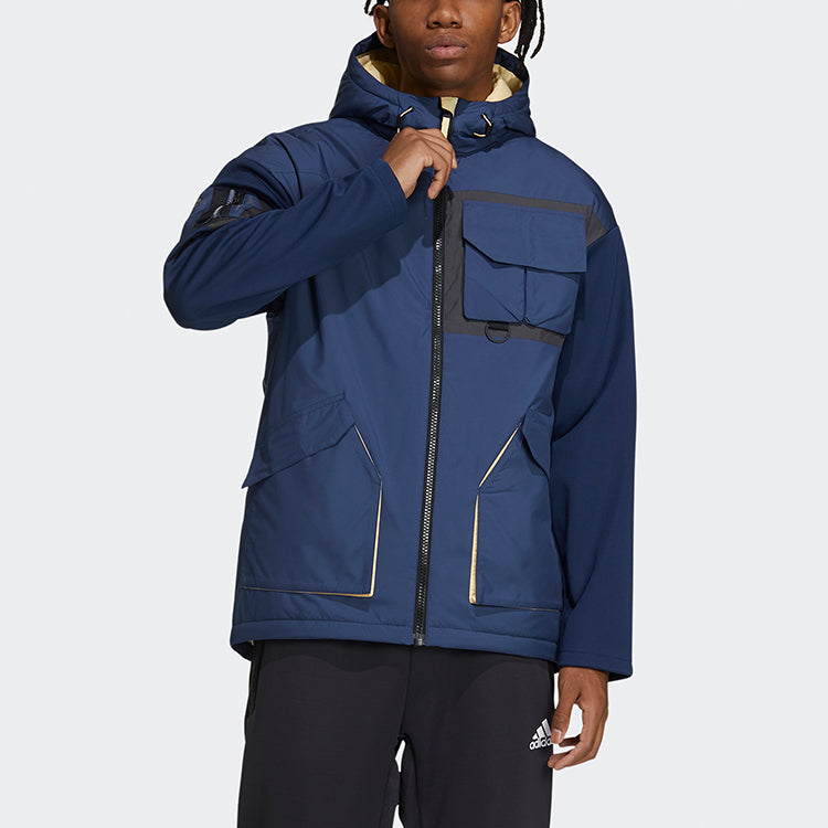 adidas Urban Pad Jkt Outdoor Sports Hooded Jacket Navy Blue GV3517