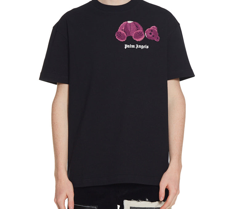 Men's PALM ANGELS Purple Printing Short Sleeve Black PMAA001F194130401028