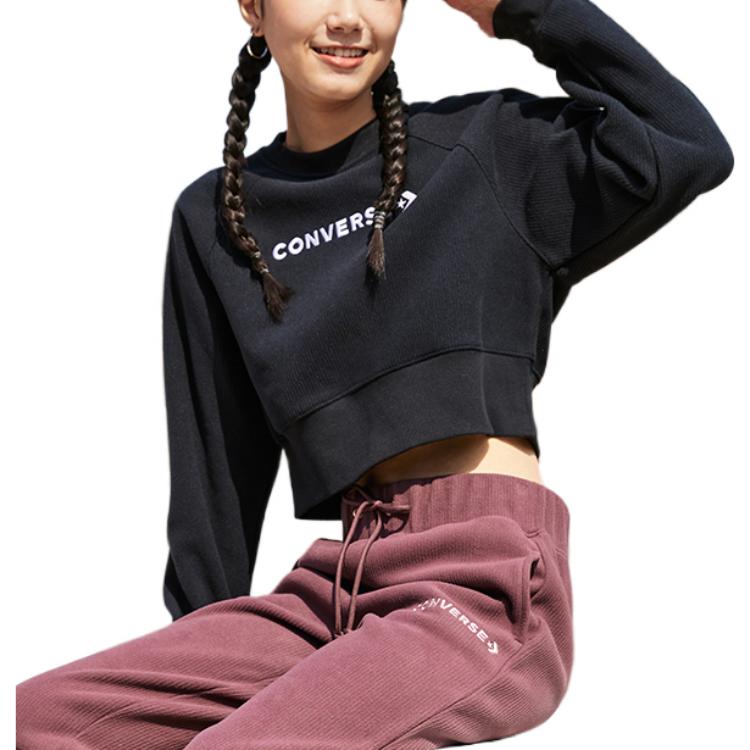 (WMNS) Converse Strip Wordmark Crew Asia Sizing 'Black' 10023978-A01