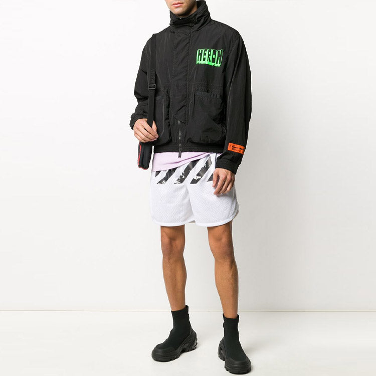 Off-White Logo Stripe Printing Pocket Shorts Loose Fit White OMCI005S201010050188