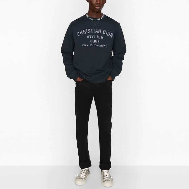 DIOR Lettered Round Neck Pullover Sweater For Men Navy 043J655A0531-C589