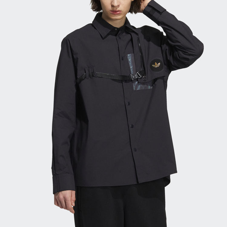 adidas originals Chest Solid Color Long Sleeves Shirt Black H58071