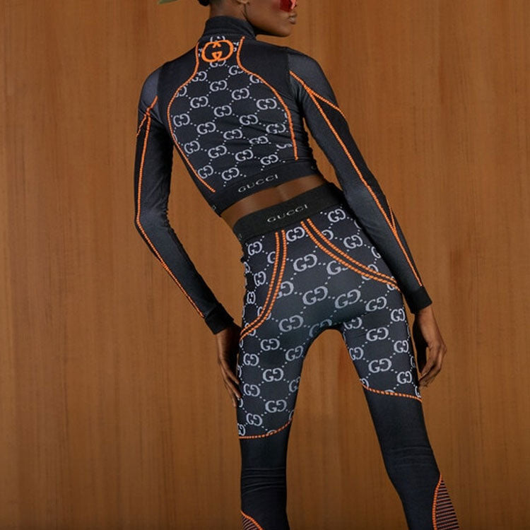 Gucci GG Jersey Jacquard Cropped Top 'Black Orange' 689201-XJEFU-1117