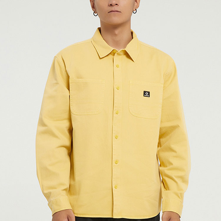 Men's Converse Casual Woven Button Cardigan Retro Long Sleeves Jacket Gold 10022012-A03