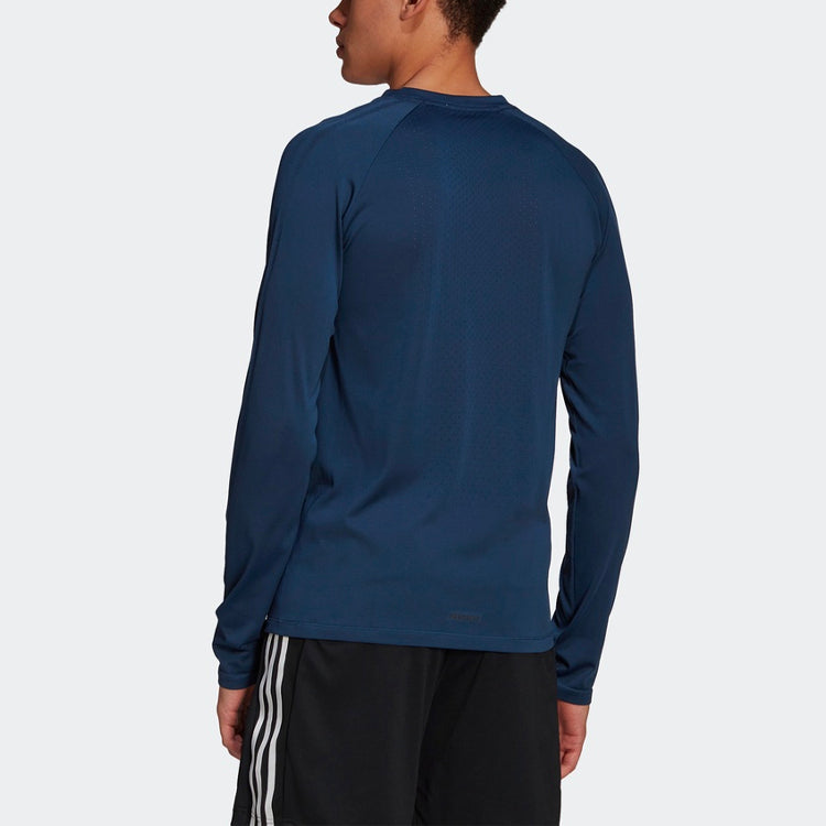 Men's adidas Athleisure Casual Sports Breathable Slim Fit Long Sleeves Blue T-Shirt GM2155