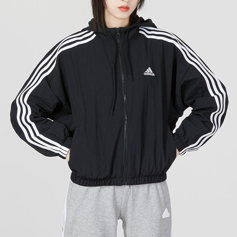 (WMNS) adidas Essentials 3-Stripes Woven Windbreaker Asia Sizing 'Black White' HT3399