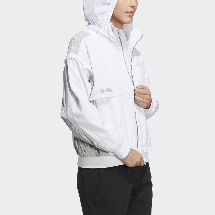 (WMNS) adidas x Transformers Crossover CNY Solid Color Sports Zipper Splicing Long Sleeves Hooded Jacket White HM7460