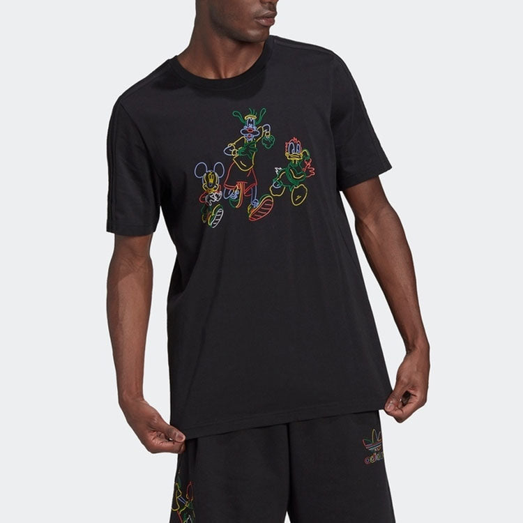 adidas originals x Disney Crossover Mickey Cartoon Printing Round Neck Short Sleeve Black HF4932