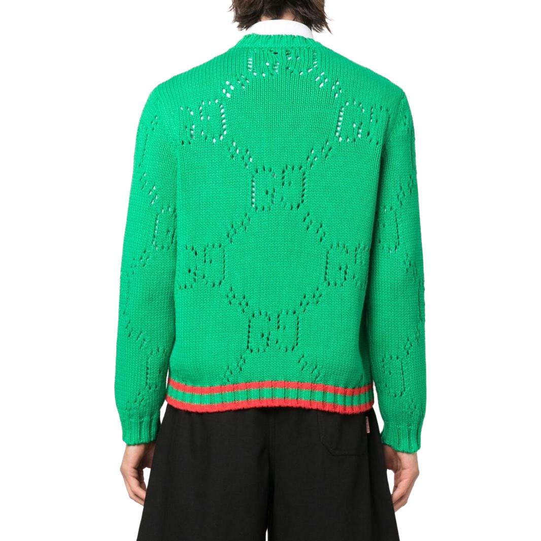 Gucci Knit Cotton Sweater with Web 'Green' 692157-XKCBA-3124
