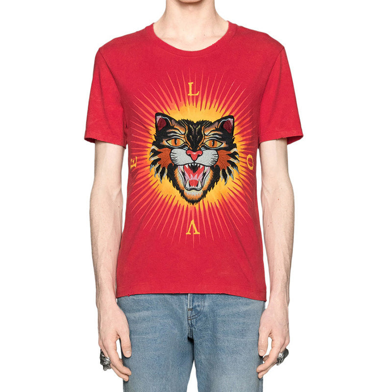Gucci Tiger Head Pure Cotton Short Sleeve Red 442670-X5U16-6600