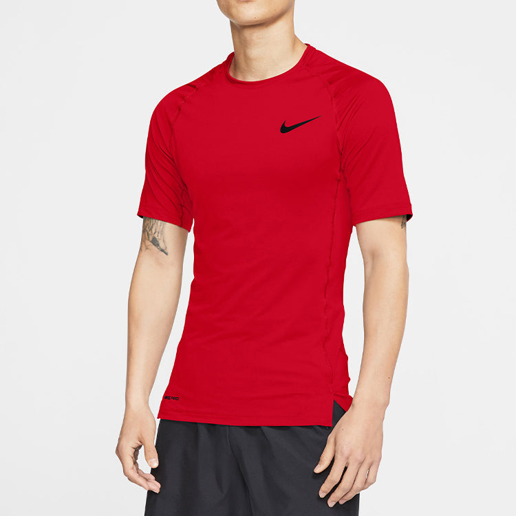 Nike Pro Logo Training Quick Dry Tight Short Sleeve Red BV5632-657