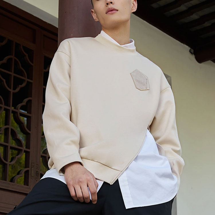 Li-Ning x Dragon Crossover Series Diagonal Zipper Design Loose Round Neck Pullover White AWDS295-1