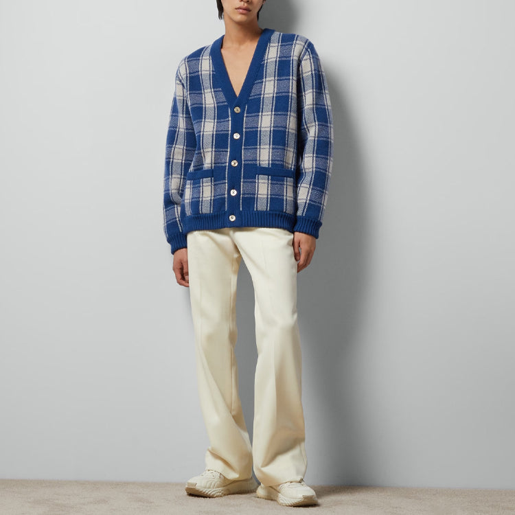 Gucci Reversible Checked Wool Cardigan 'Blue Ivory' 770586-XKDSM-4405