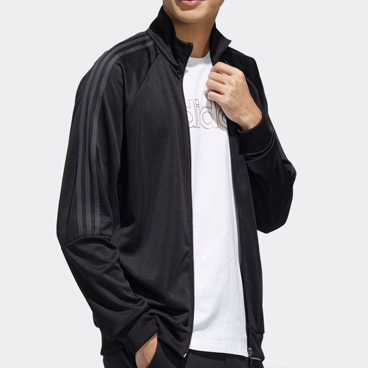 adidas Solid Color Stand Collar Gym Sports Jacket Black GD3792