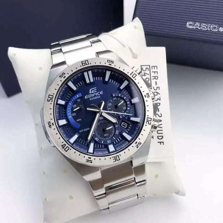 Men's CASIO EDIFICE waterproof Silver Watch Mens Blue Analog EFR-563D-2A