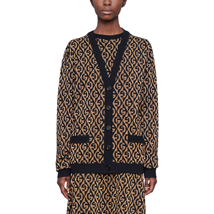 (WMNS) Gucci Diamond Golden And Silver Silk Wool Jacquard Cardigan For Black Golden 'Black Gold' 595659-XKA00-7064
