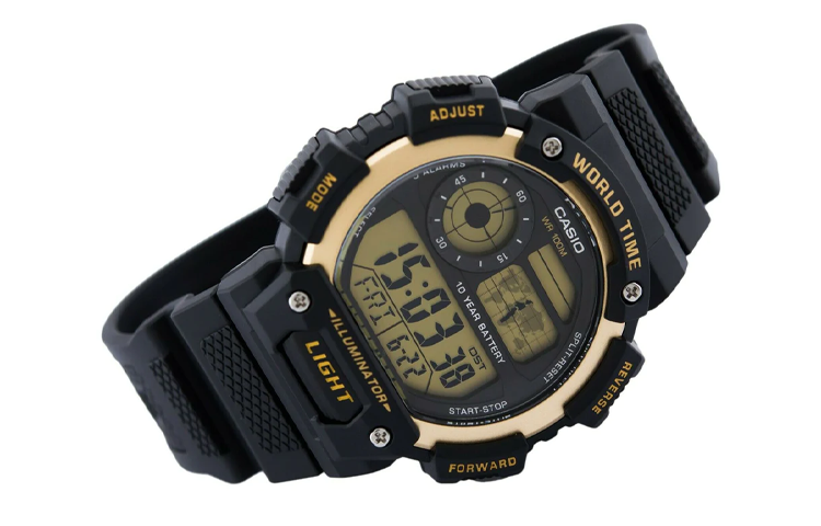 CASIO Waterproof Quartz Sports Mens Black/Gold Digital AE-1400WH-9A