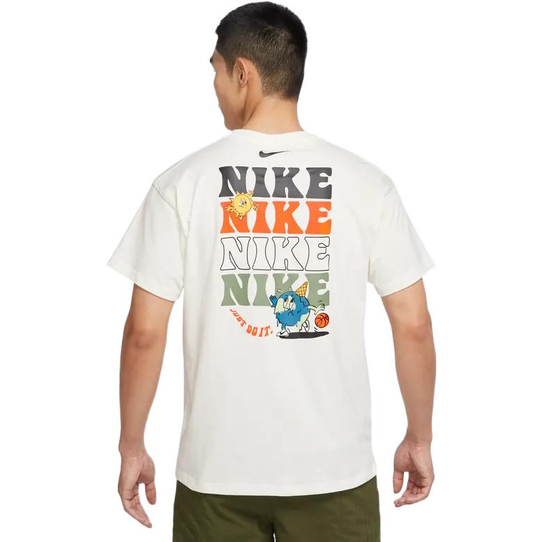 Men's Nike Logo Alphabet Cartoon Pattern Printing Round Neck Short Sleeve White T-Shirt DX6148-133