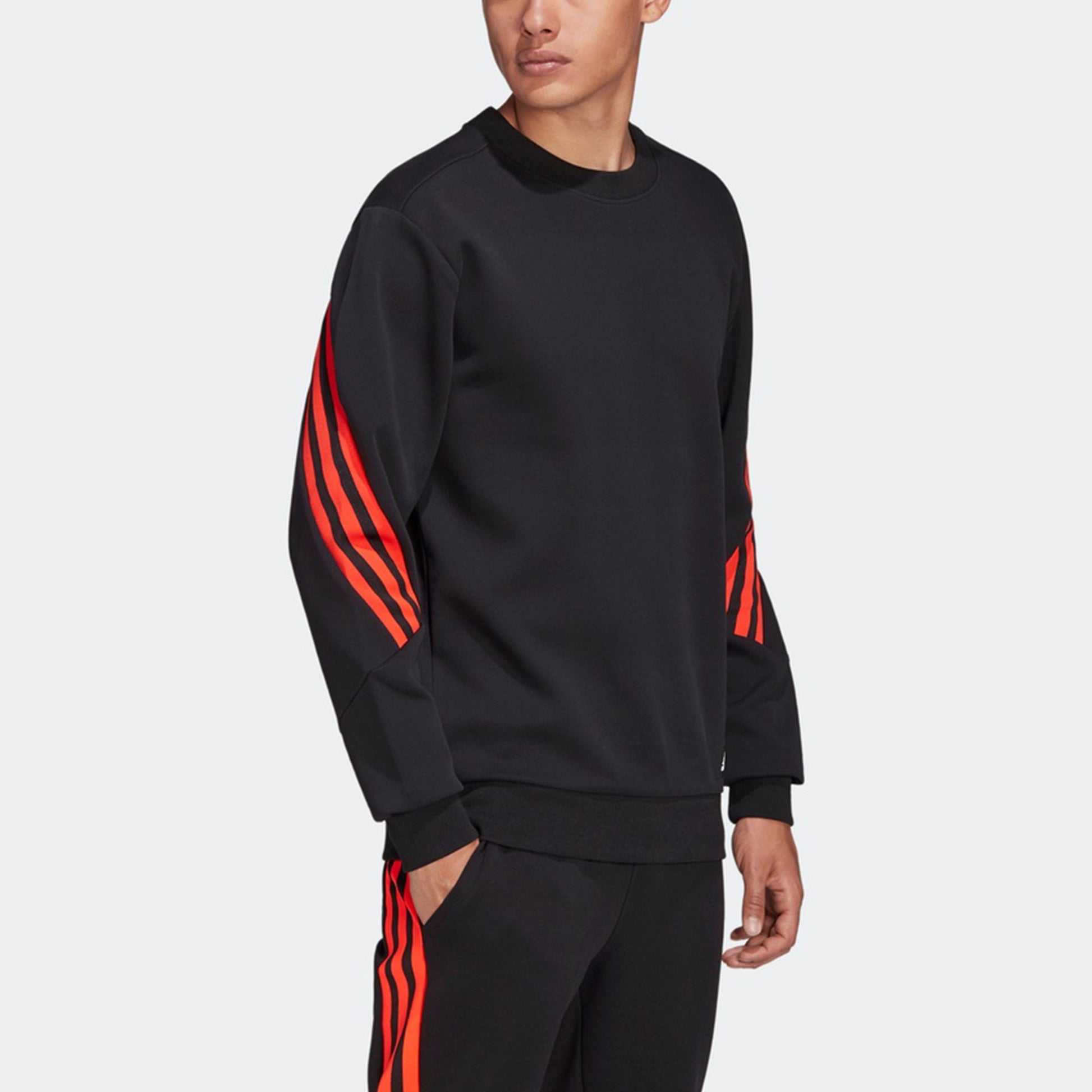 adidas M FI 3S Cerw Colorblock Stripe Sports Round Neck Long Sleeves Black H46542