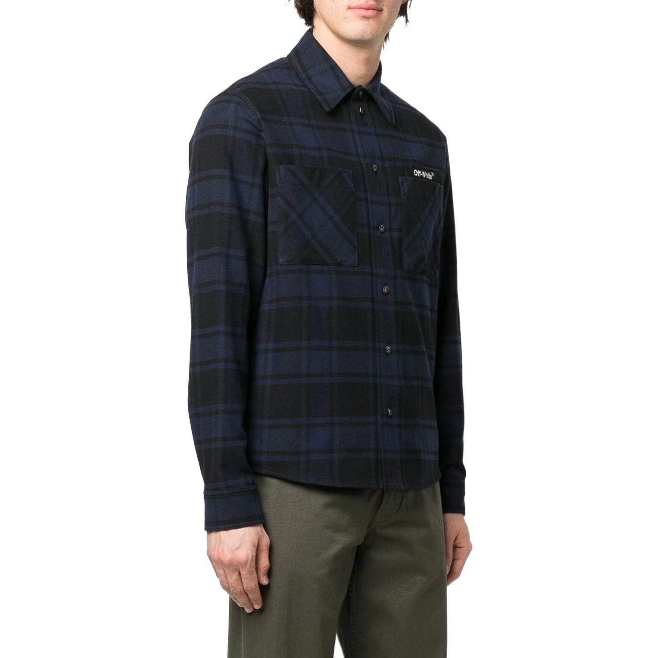 Men's Off-White Arrows Plaid Flannel Blue Shirt OMGA133S22FAB0014501