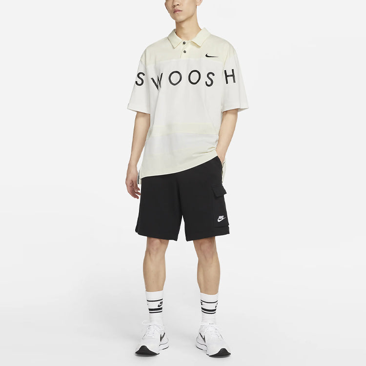 Nike Sportswear Swoosh Logo Printing Contrasting Colors Loose Polo Shirt White DJ5370-110