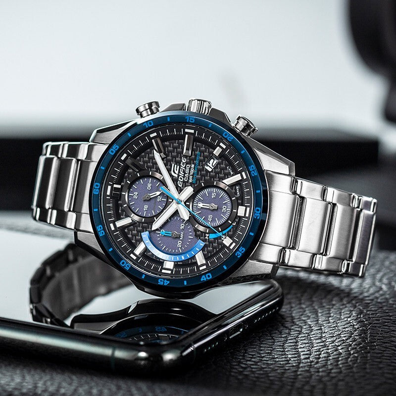CASIO EDIFICE Quartz Men'ses Black/Blue/ Mens Silver Analog EQS-900DB-2A