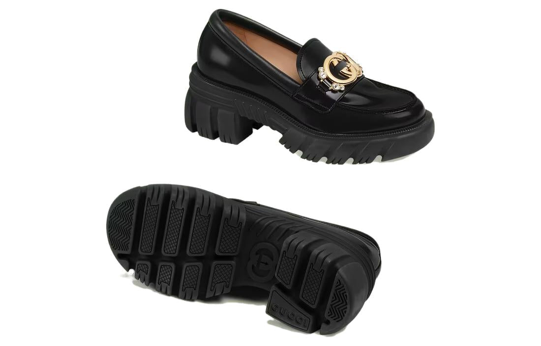 (WMNS) Gucci Lug Sole Interlocking G loafer 'Black Patent Leather' 700271-DKSD0-1000