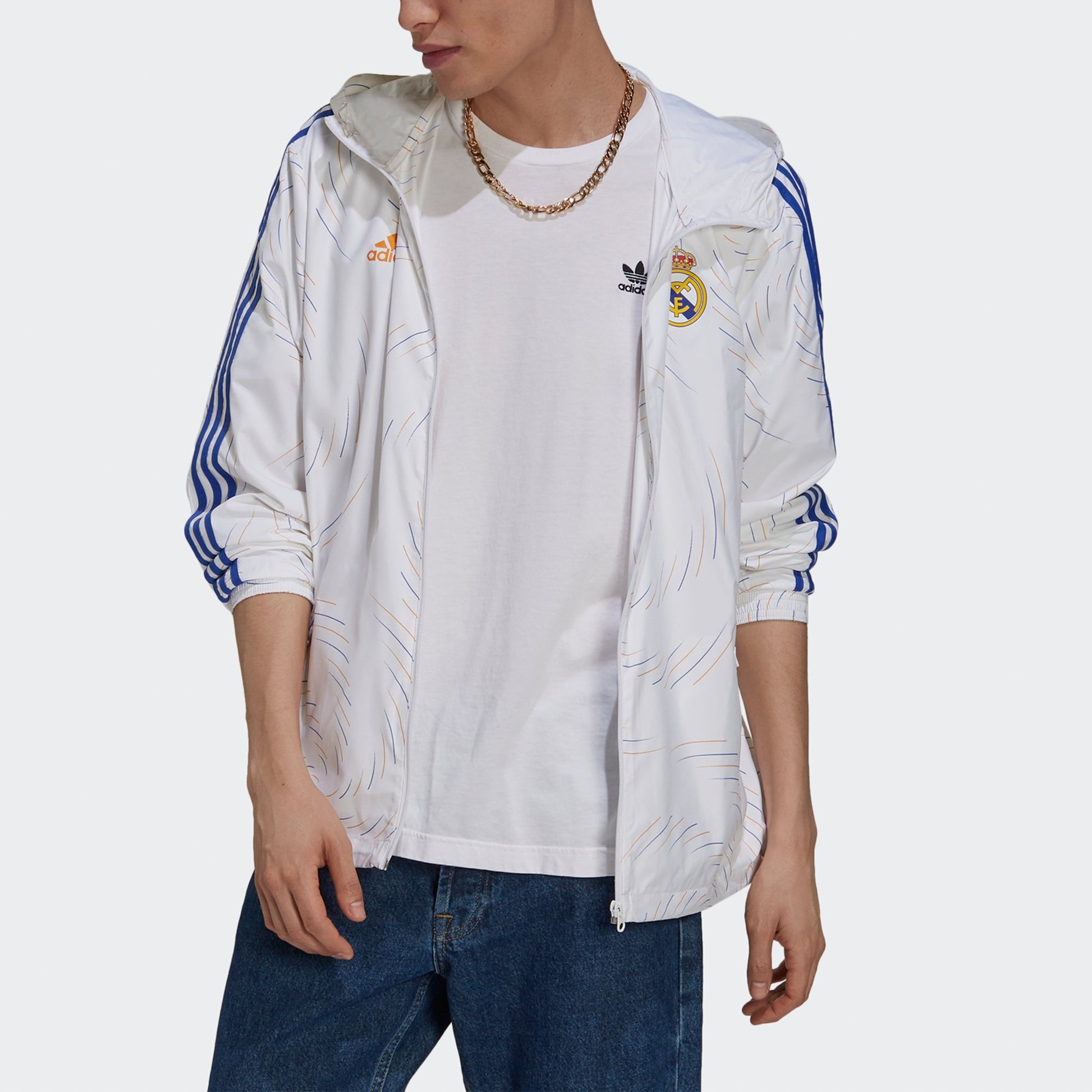 Men's adidas Real Windbreakr Real Madrid Soccer/Football Training Sports Hooded Logo Jacket Autumn White GR4274