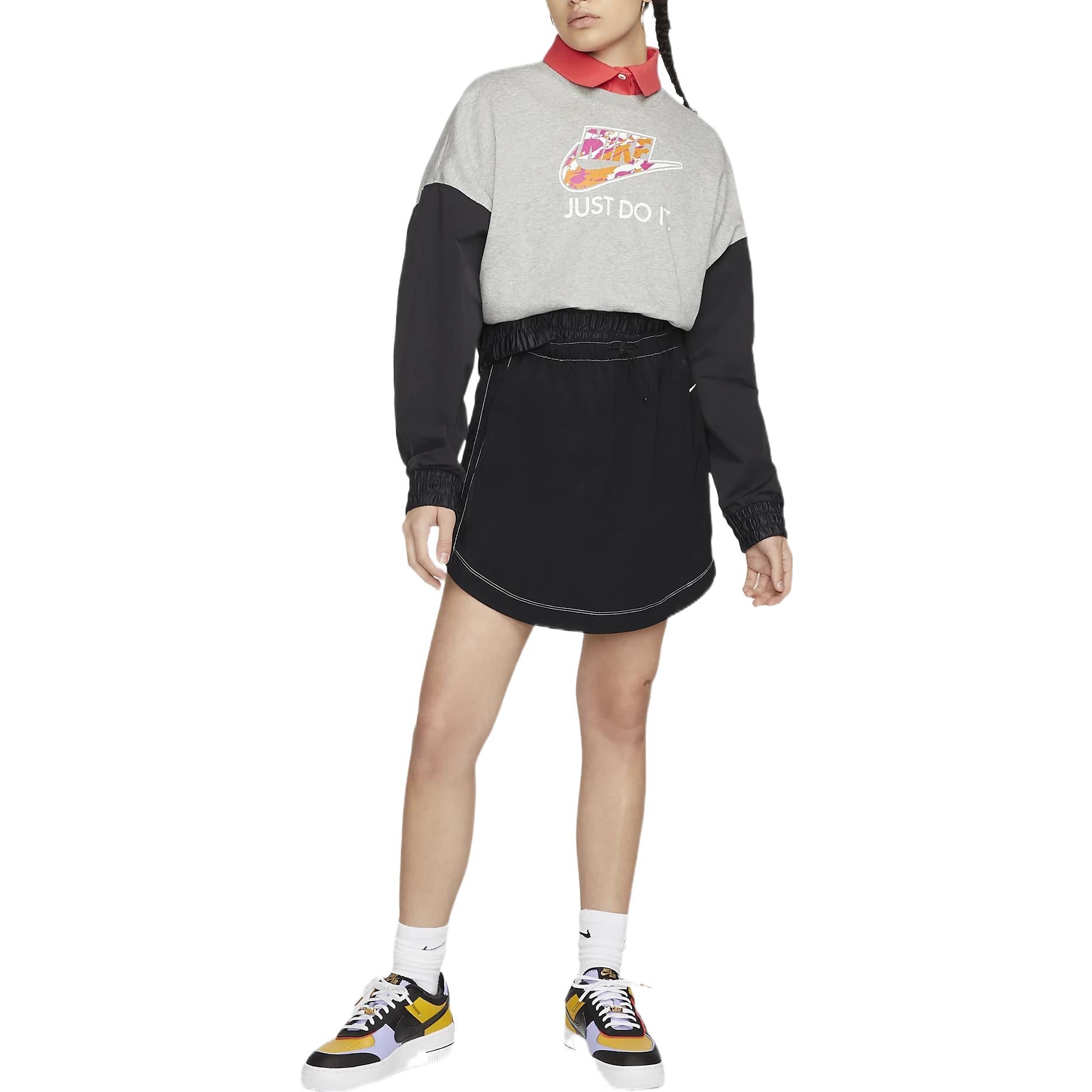 (WMNS) Nike Oversized Fleece Crew Top 'Grey Black' DM6322-063