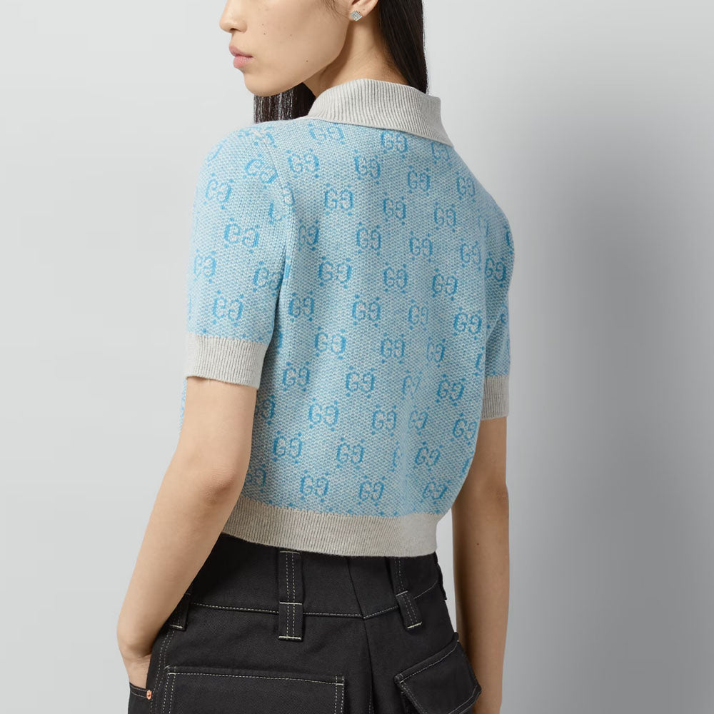 (WMNS) Gucci GG Wool Jacquard Polo 'Light Blue' 773631-XKDK5-4576